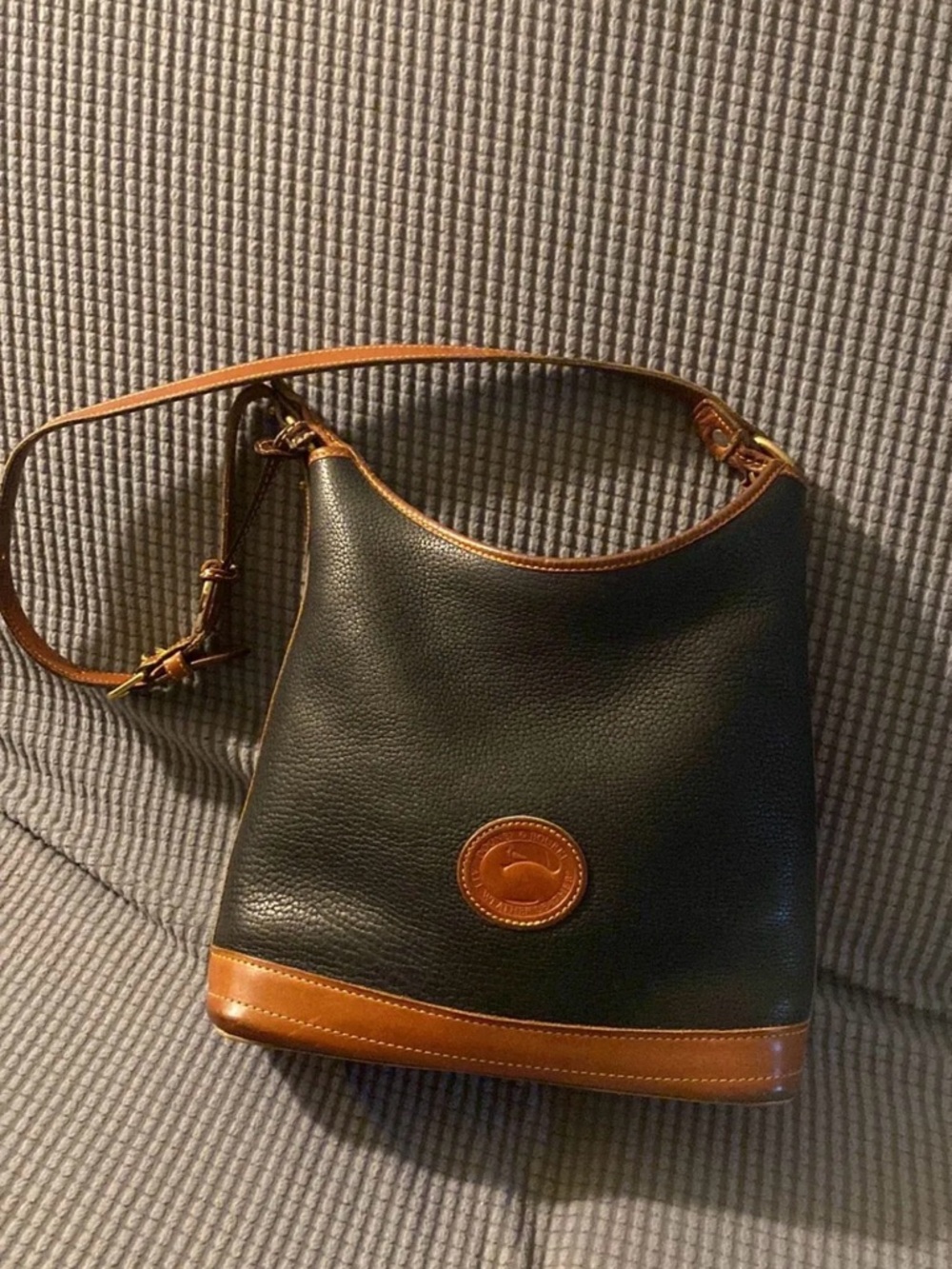 Dooney & Bourke Black and Tan Pebbled Leather Hobo Shoulder Bag
